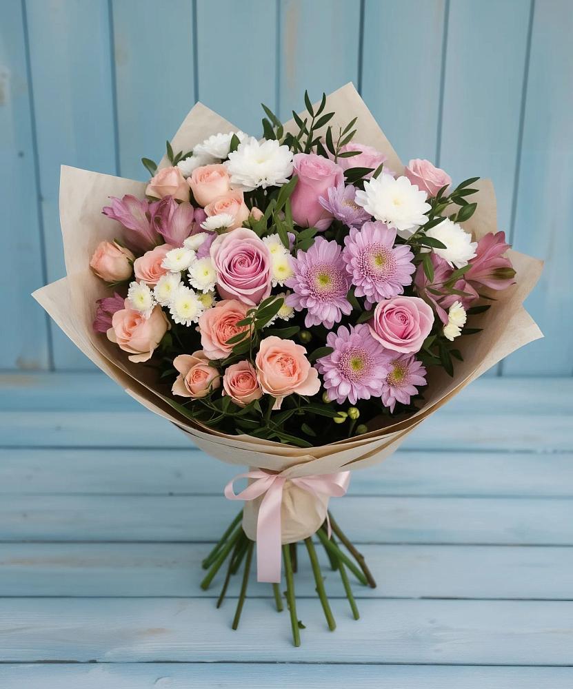 Букет цветов из: Хризантемы, Розы и Альстромерии в Шыгырдан