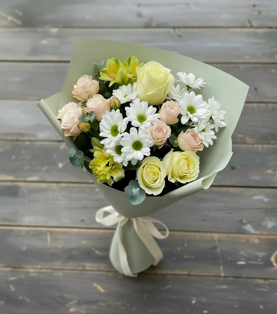 Букет цветов из: Альстромерии, Розы и Хризантемы в Шыгырдан