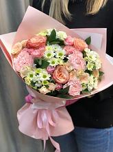 Букет нежные объятья в Шыгырдан Букет цветов из: Гвоздики, Розы и Хризантемы в Шыгырдан