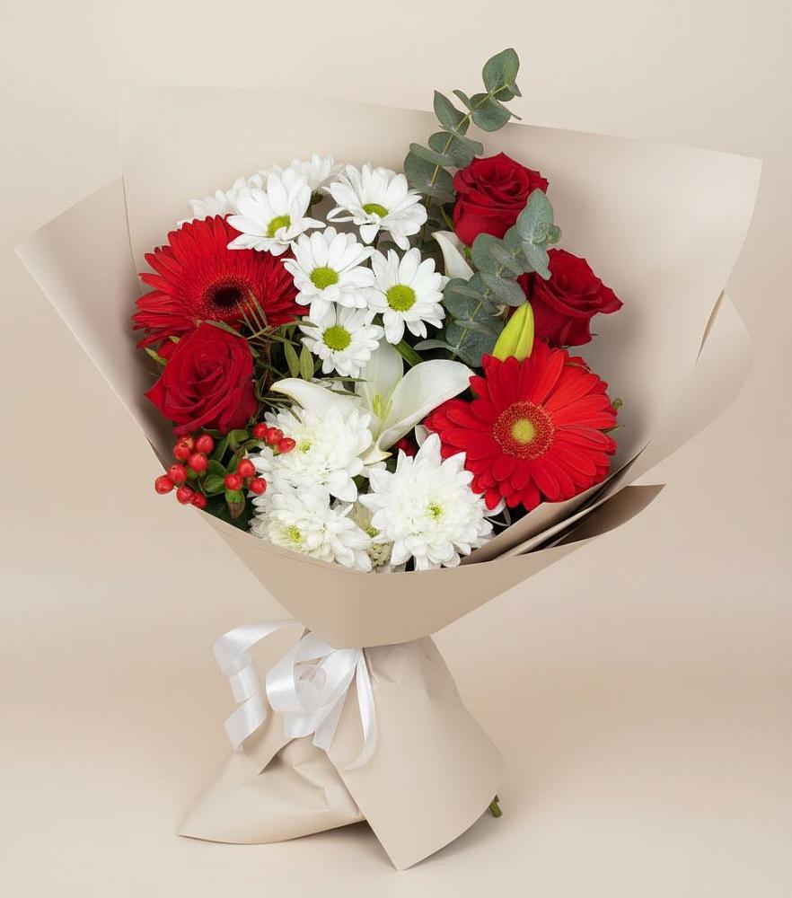Букет цветов из: Розы, Хризантемы, Герберы и Лилии в Шыгырдан