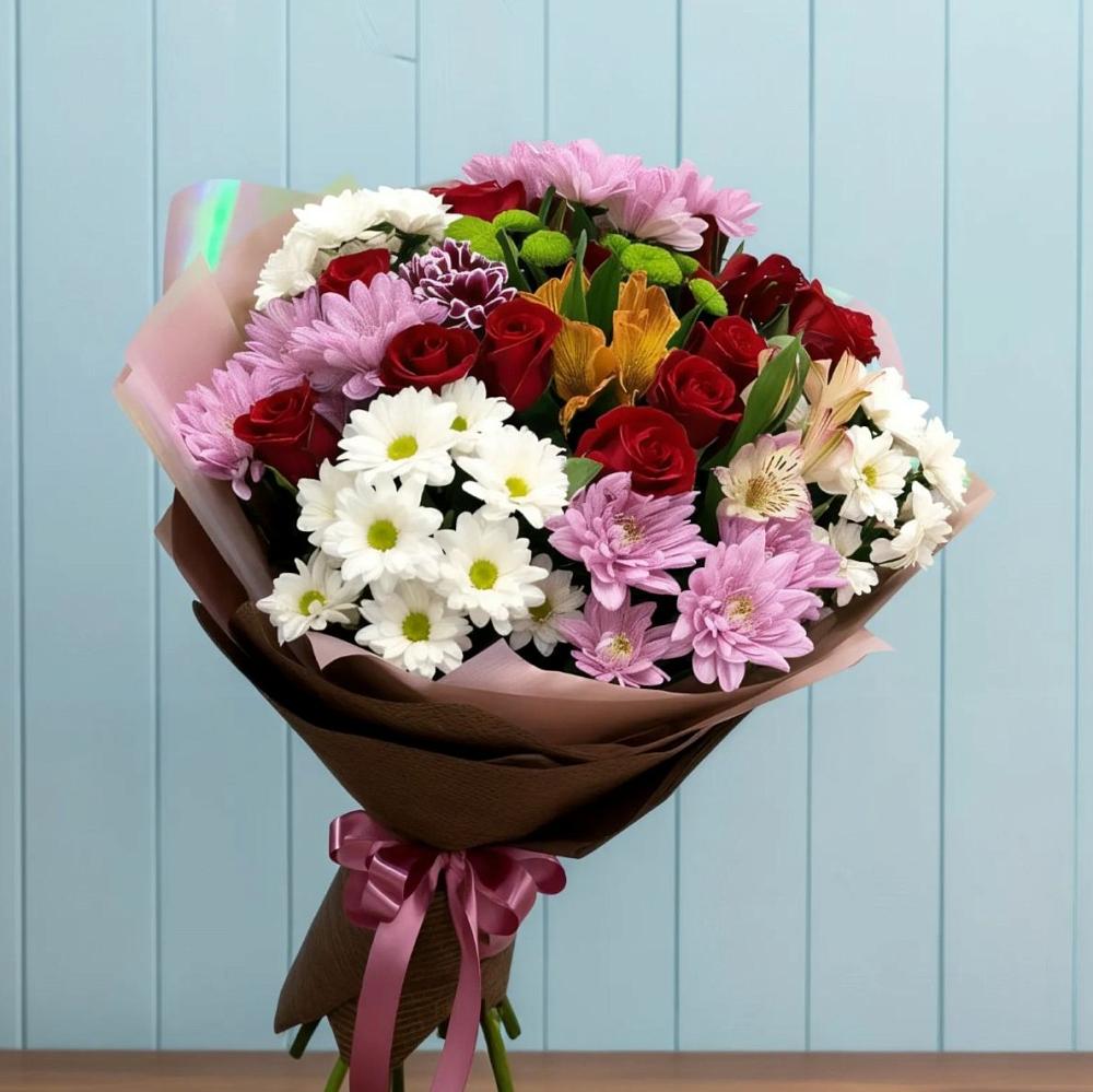 Букет цветов из: Розы, Хризантемы и Альстромерии в Шыгырдан